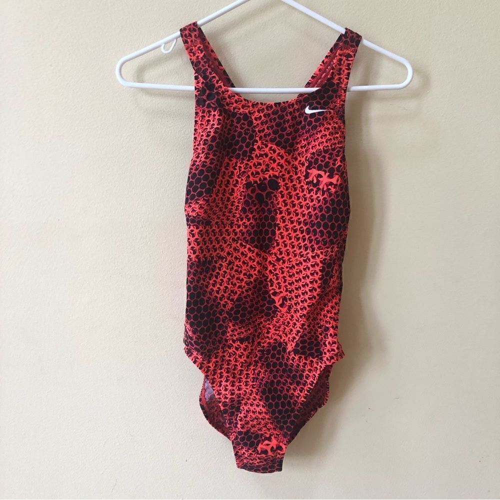 Nike Red and Black Patterned Women’s One-Piece Swimsuit